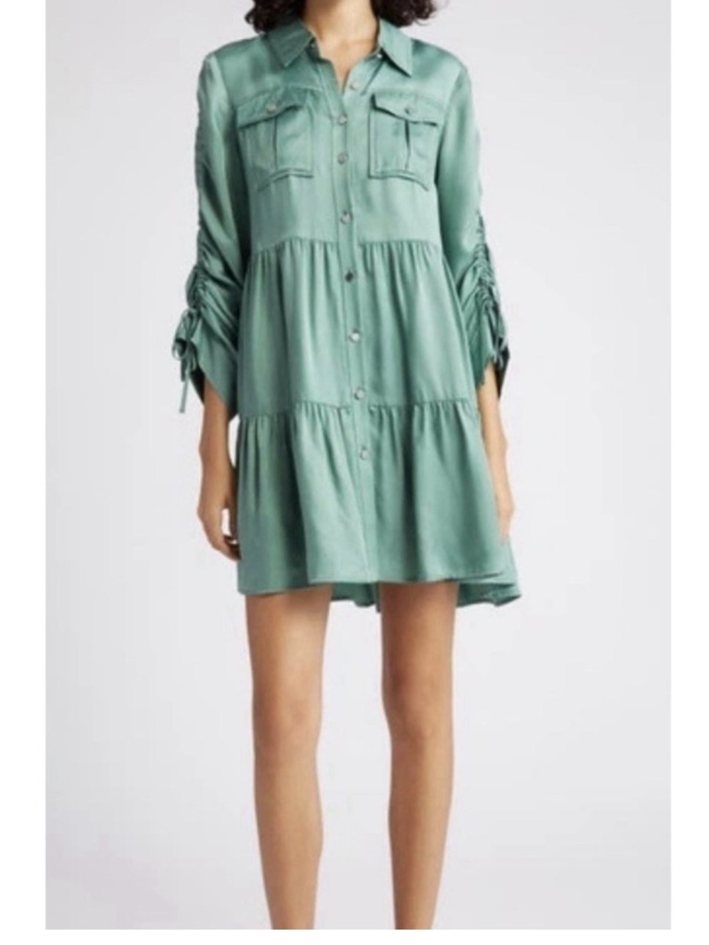 cinq a sept Mint Green Tiered Button-Front Mini Dress